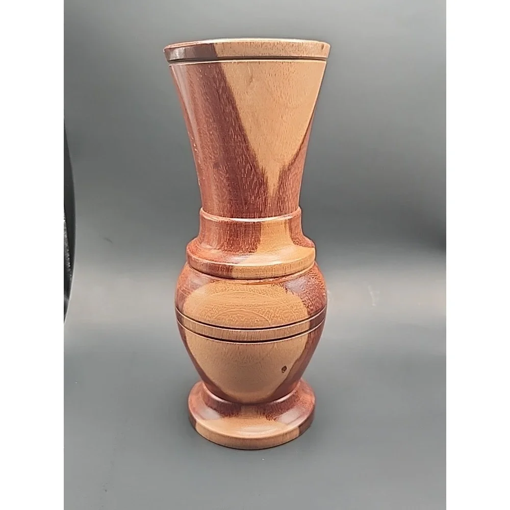 Vintage Artisan Handcrafted Hand turned Two Toned Wooden Bud Vase 9
